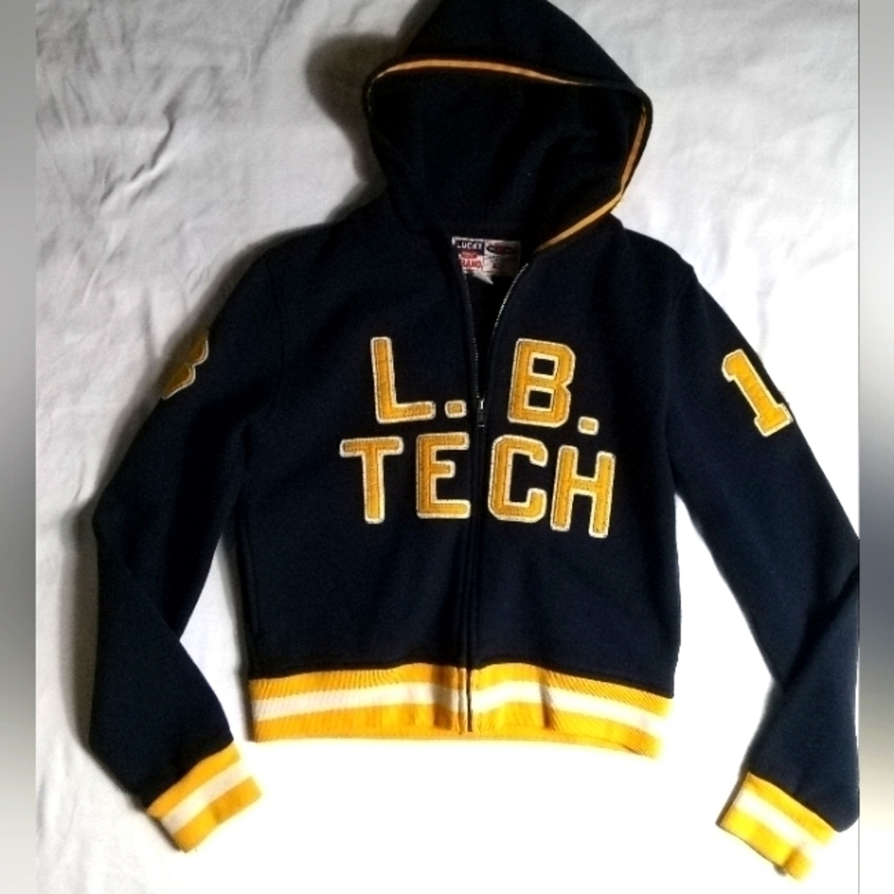 Vintage Y2K Lucky Brand Baseball Bomber Hoodie Jacket Women's Medium  💥